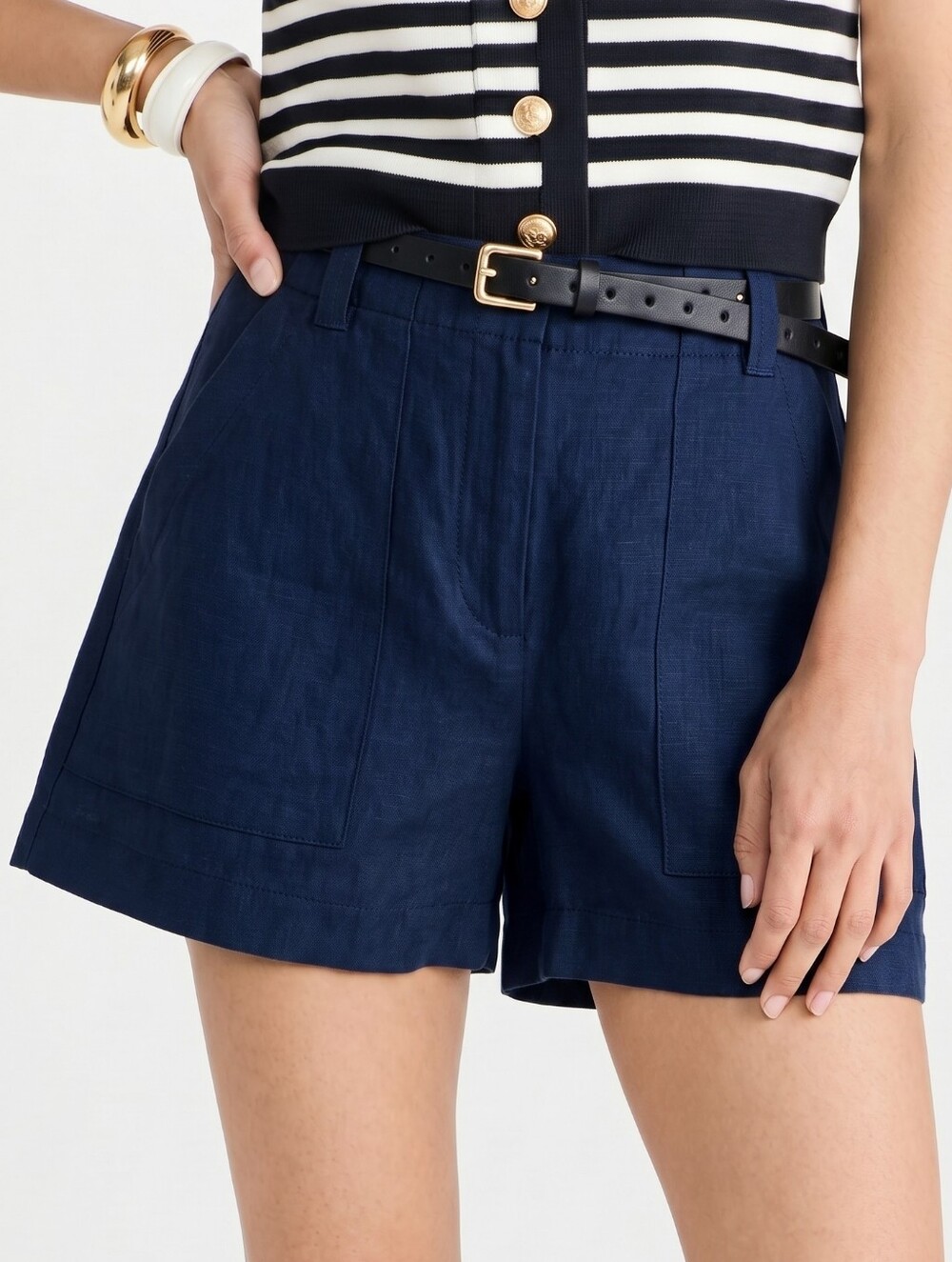 J Crew Seaside Cargo Linen Shorts Navy Blue Size 12